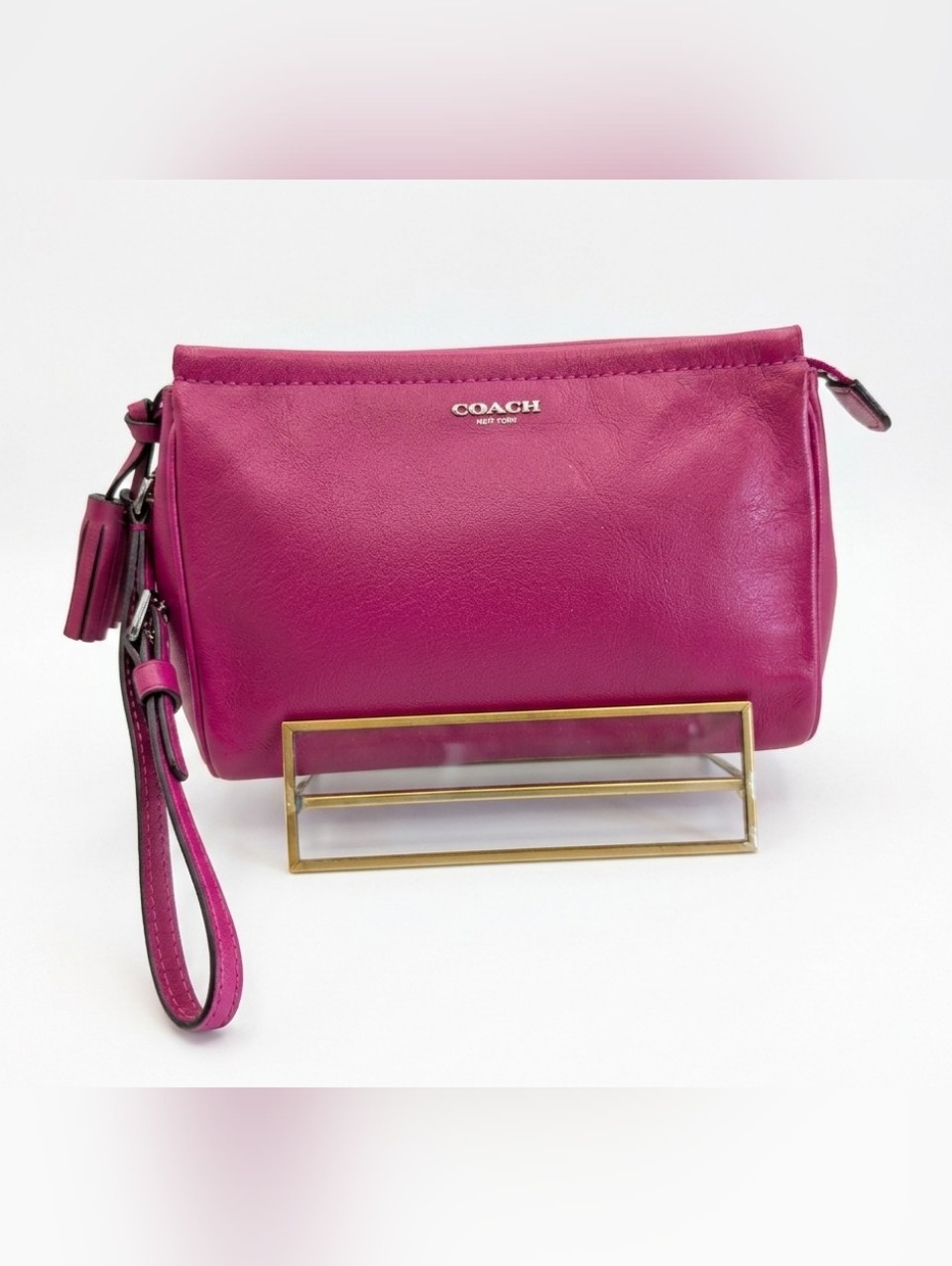 Coach Magenta Leather Wristlet Clutch W/ Tassel Accent - Euc!